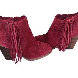 Vince Camuto Red Fringe Suede Ankle Boots 7M
